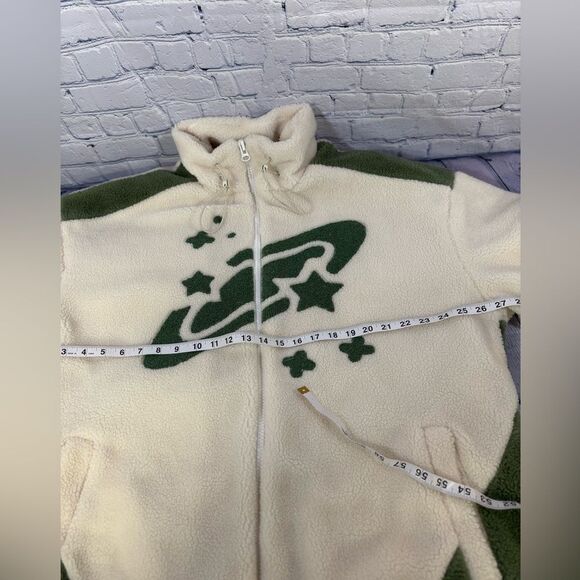Aelfric Eden Star Sky Whimsical Oversized Green Cream Sherpa Jacket Size 2XL - Picture 10 of 11